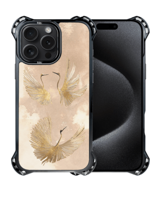 Etui iPhone 15 Pro IBIZU DropGuard Ultra z MagSafe, Boho, Złote żurawie