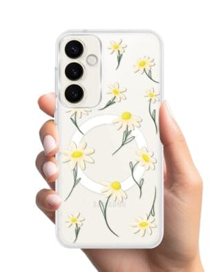 Etui do Samsung Galaxy S23 FE 5G z MagSafe przeźroczyste, silikonowe Flexi, stokrotki