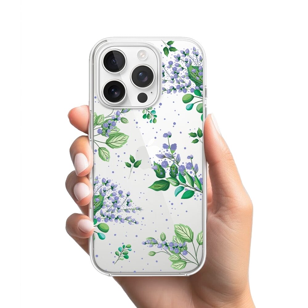 Etui do iPhone 16 Pro przeźroczyste, silikonowe Flexi, fioletowe kwiatki - obrazek 2