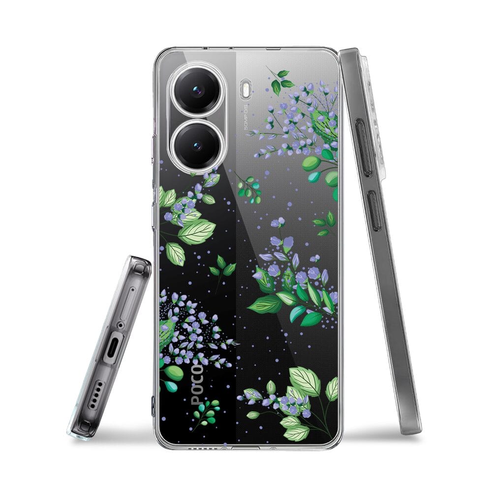 Etui do Xiaomi POCO X7 Pro przeźroczyste, silikonowe Flexi, fioletowe kwiatki - obrazek 3