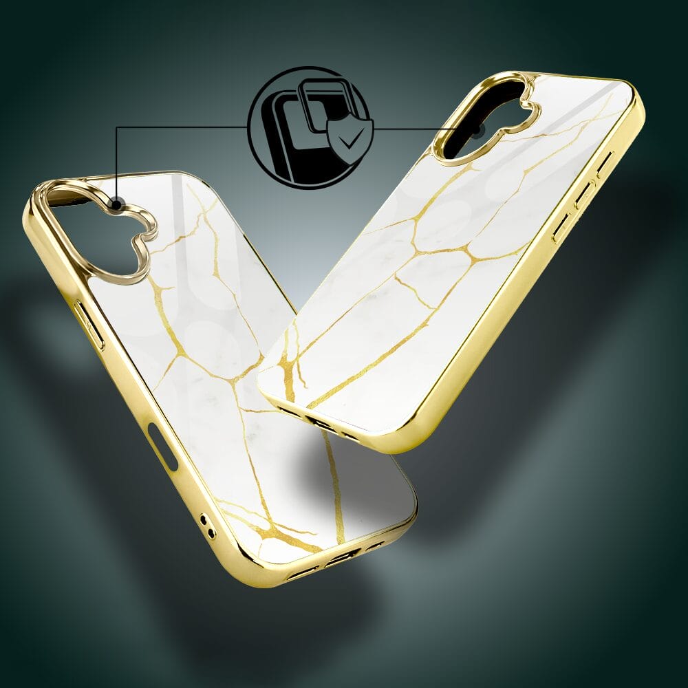 Etui do iPhone 16 IBIZU Elite Glass z MagSafe, Kintsugi, biała porcelana, złote - obrazek 5