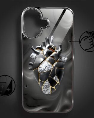 Etui do iPhone 16 Plus IBIZU Elite Glass z MagSafe, Kintsugi Art, porcelanowe serce, czarne
