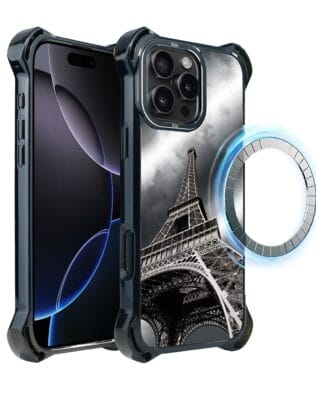 Etui do iPhone 16 Pro IBIZU DropGuard Ultra z MagSafe, Noir City, Wieża Eiffla