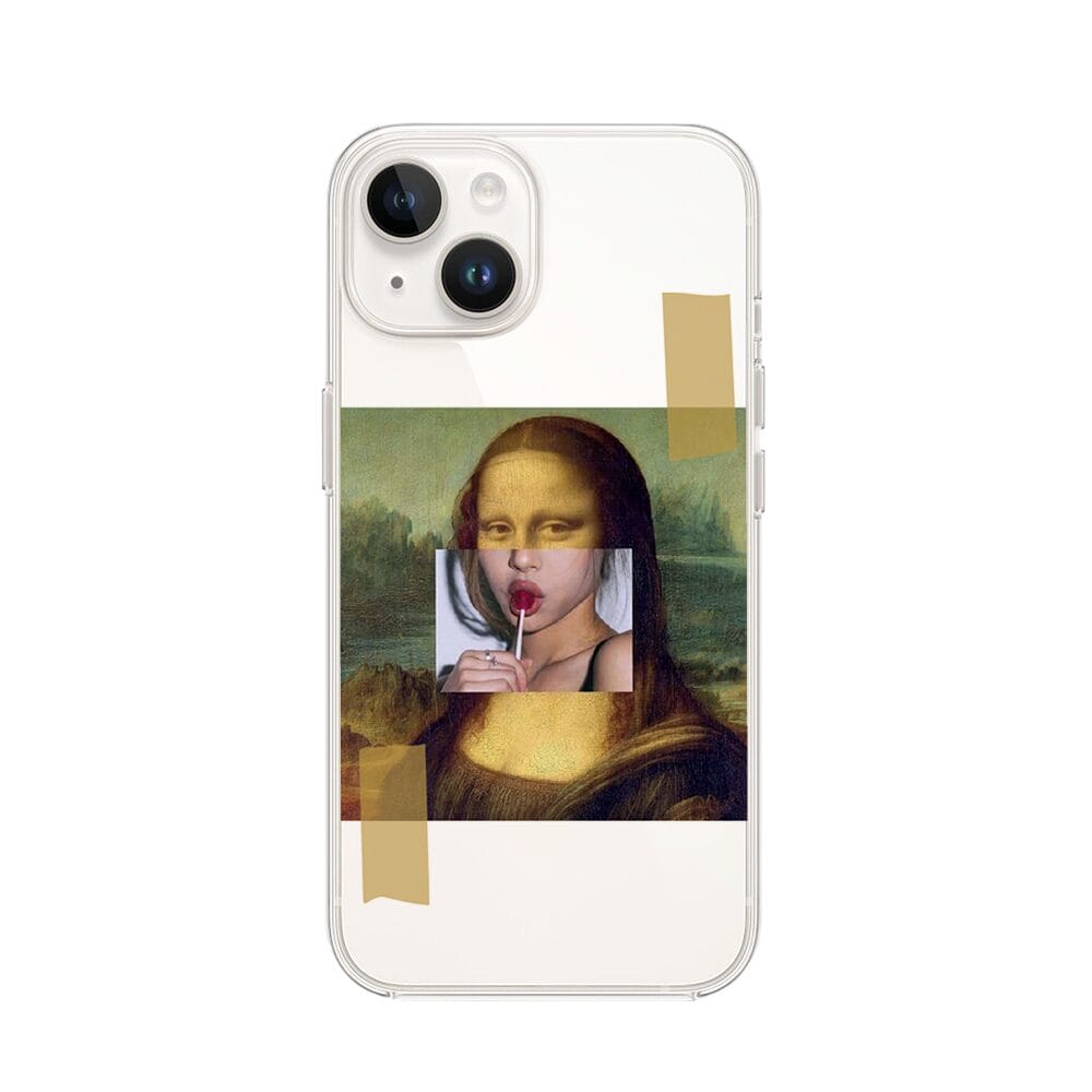 Etui do iPhone 14 Plus przeźroczyste, silikonowe Flexi, Mona Lisa z lizakiem