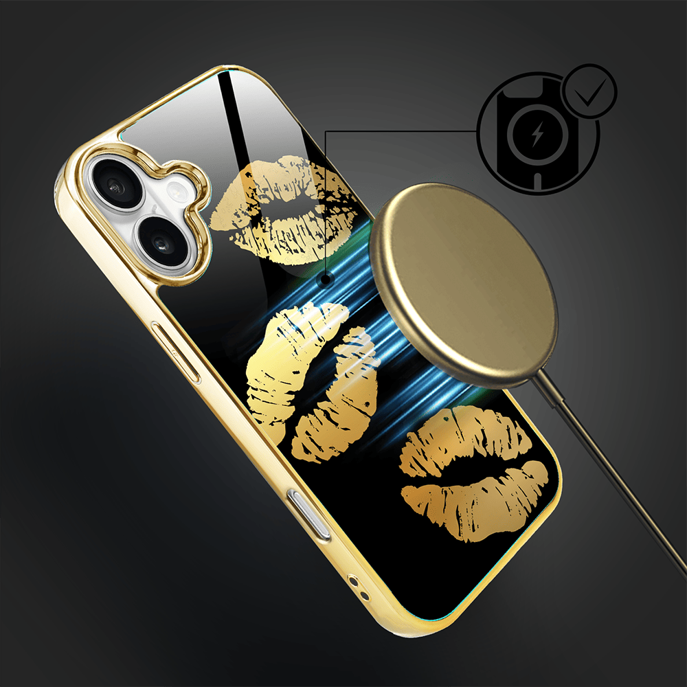 Etui do iPhone 16 IBIZU Elite Glass z MagSafe Golden Midnight, Usta, złote - obrazek 7