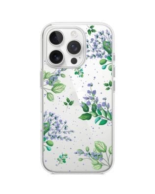Etui do iPhone 14 Pro przeźroczyste, silikonowe Flexi, fioletowe kwiatki