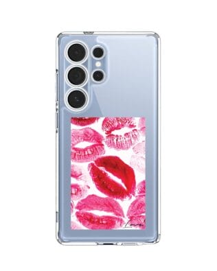 Etui do Samsung Galaxy S25 Ultra przeźroczyste, silikonowe Flexi, pocałunki z napisem „love”