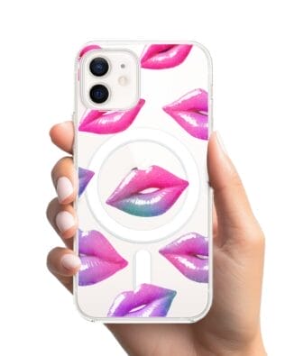 Etui do iPhone 12 z MagSafe przeźroczyste, silikonowe Flexi, hologramowe usta