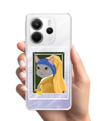 Etui do Xiaomi Redmi Note 14 4G przeźroczyste, silikonowe Flexi, kotek z kurczakiem