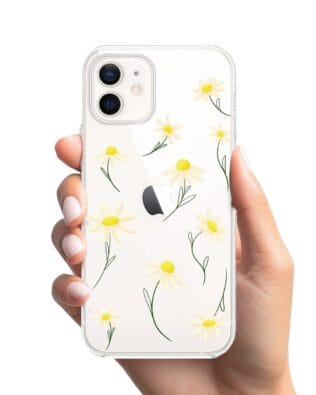 Etui do iPhone 12 Mini przeźroczyste, silikonowe Flexi, stokrotki