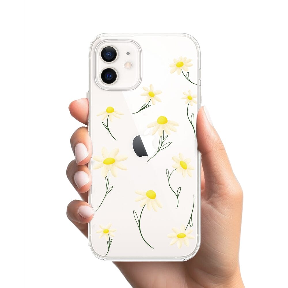 Etui do iPhone 12 Mini przeźroczyste, silikonowe Flexi, stokrotki - obrazek 2