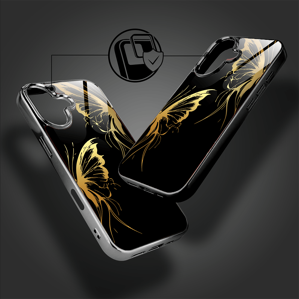Etui do iPhone 16 IBIZU Elite Glass z MagSafe Golden Midnight, Skrzydła motyla, czarne - obrazek 4