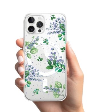 Etui do iPhone 12 Pro z MagSafe przeźroczyste, silikonowe Flexi, fioletowe kwiatki