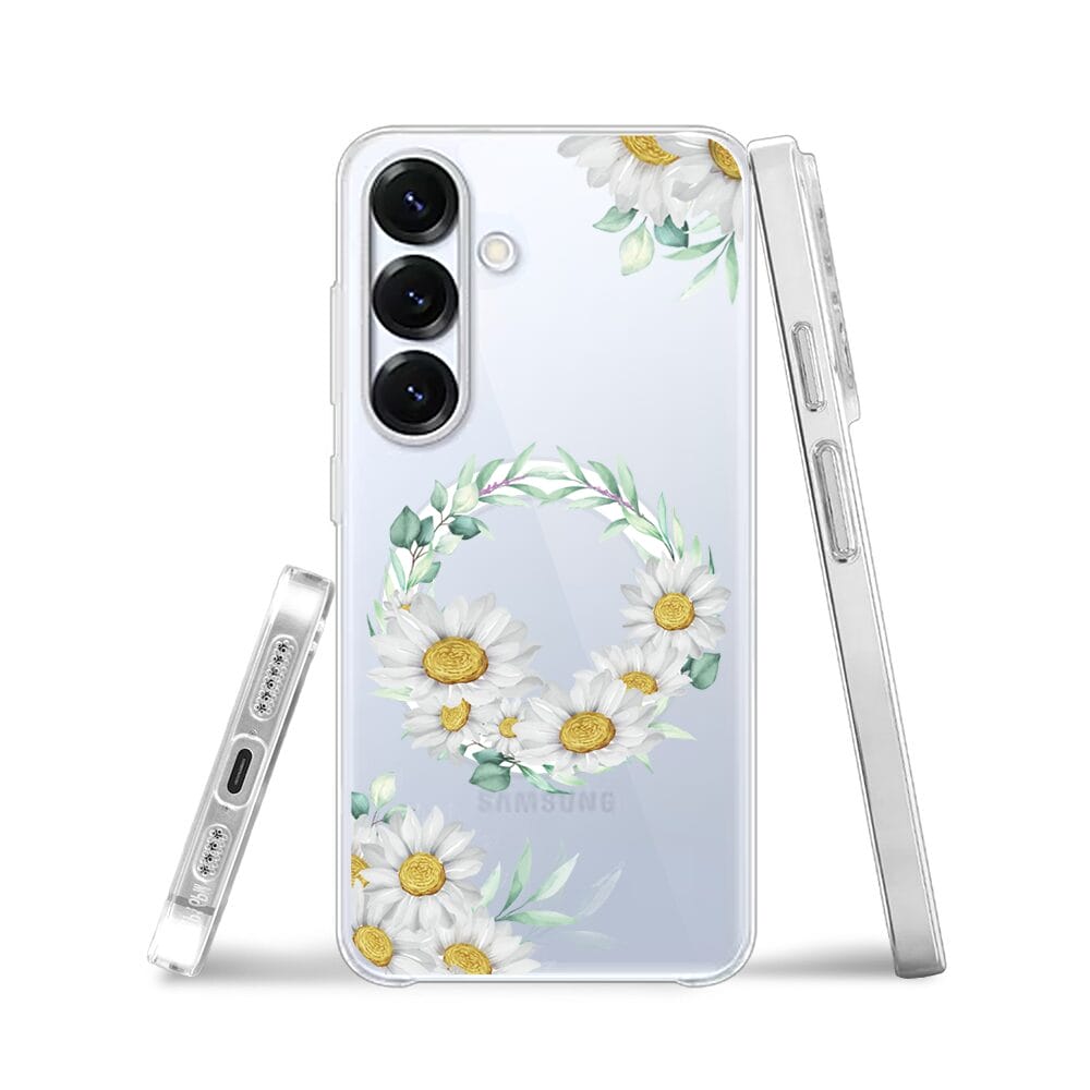 Etui do Samsung Galaxy S25 z MagSafe przeźroczyste, silikonowe Flexi, wianek stokrotek - obrazek 3