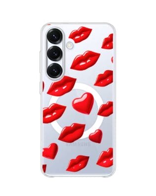 Etui do Samsung Galaxy S25 Plus z MagSafe przeźroczyste, silikonowe Flexi, czerwone usta