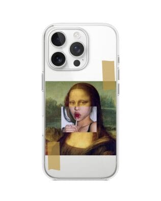 Etui do iPhone 15 Pro Max przeźroczyste, silikonowe Flexi, Mona Lisa z lizakiem