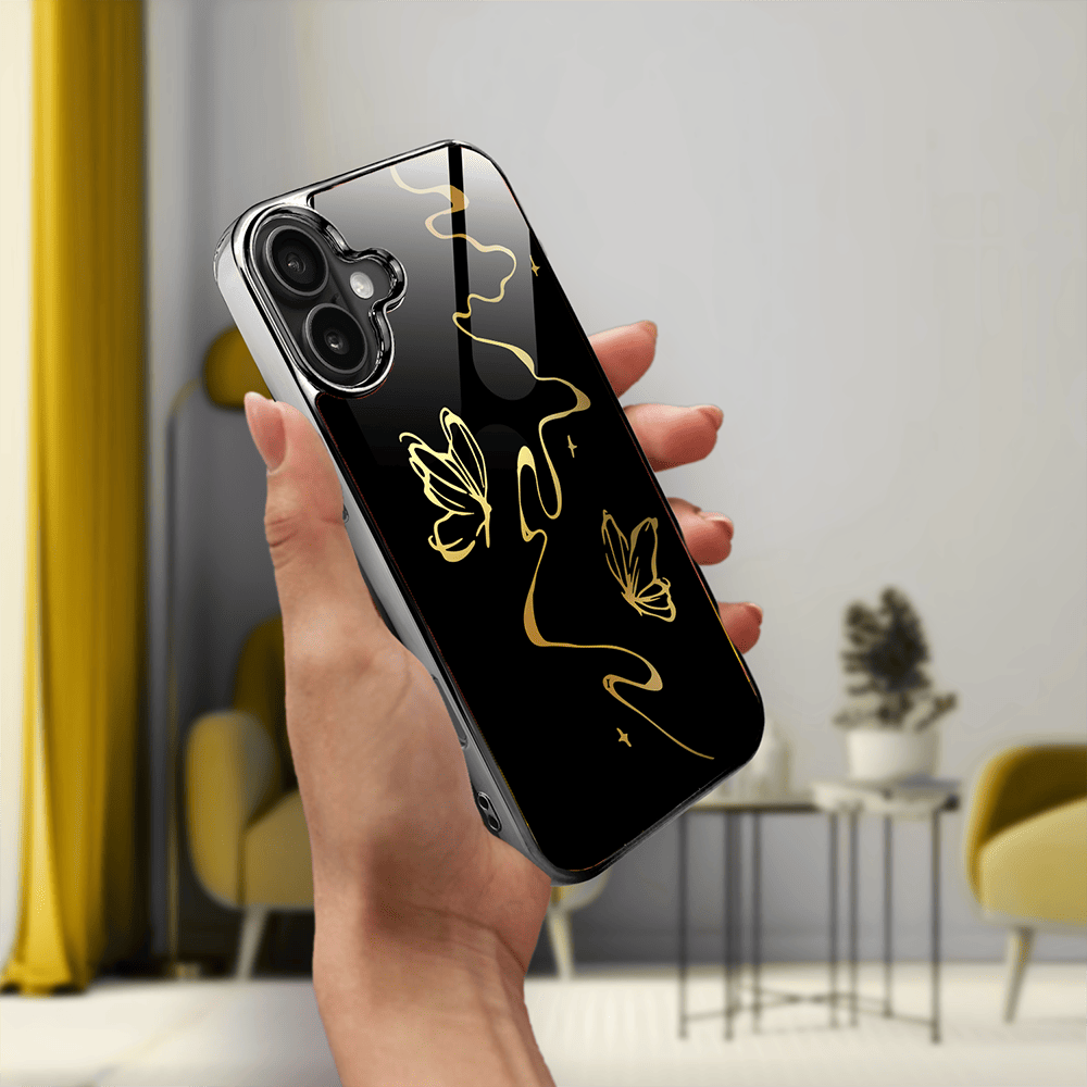 Etui do iPhone 16 IBIZU Elite Glass z MagSafe Golden Midnight, Efekt motyla, czarne - obrazek 5