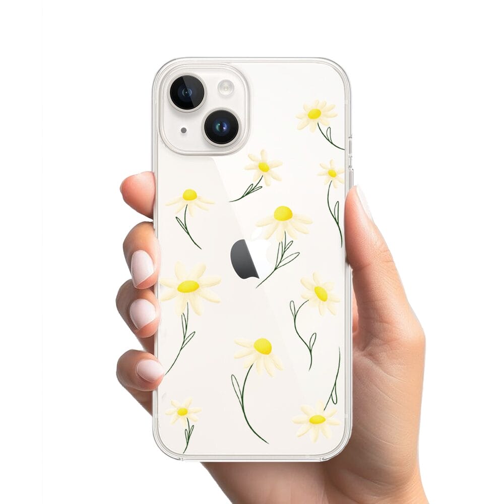 Etui do iPhone 13 Mini przeźroczyste, silikonowe Flexi, stokrotki - obrazek 2