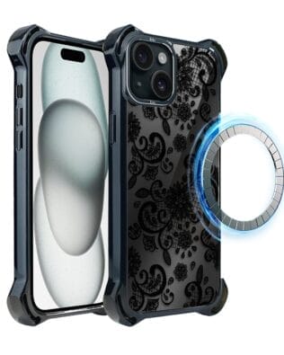 Etui do iPhone 15 Plus IBIZU DropGuard Ultra z MagSafe, Midnight, Koronkowa czerń