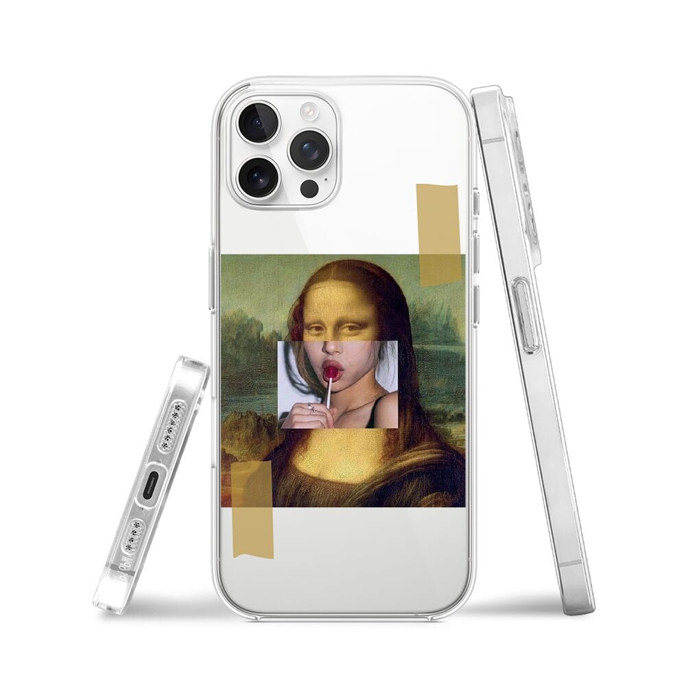 Etui do iPhone 12 Pro przeźroczyste, silikonowe Flexi, Mona Lisa z lizakiem - obrazek 3