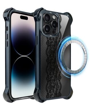 Etui do iPhone 14 Pro Max IBIZU DropGuard Ultra z MagSafe, Midnight, Ornamentowa koronka