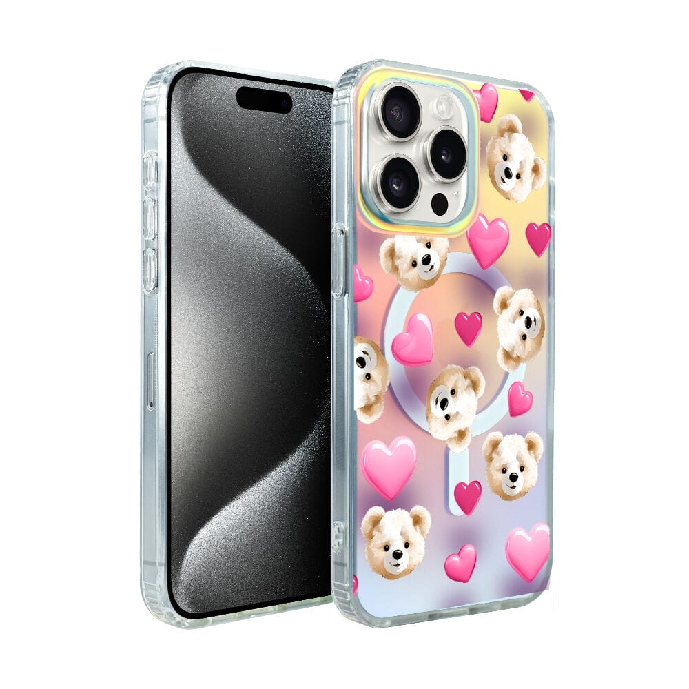 Etui do iPhone 15 Pro IBIZU California Sunset z MagSafe, zmieniające kolor, Love Mood, miś i serduszka