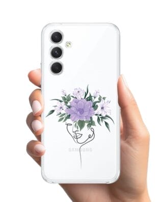 Etui do Samsung Galaxy A54 5G przeźroczyste, silikonowe Flexi, kobieta z kwiatami