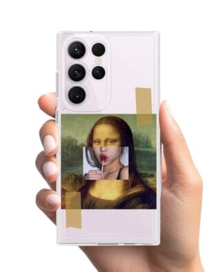 Etui do Samsung Galaxy S23 Ultra przeźroczyste, silikonowe Flexi, Mona Lisa z lizakiem