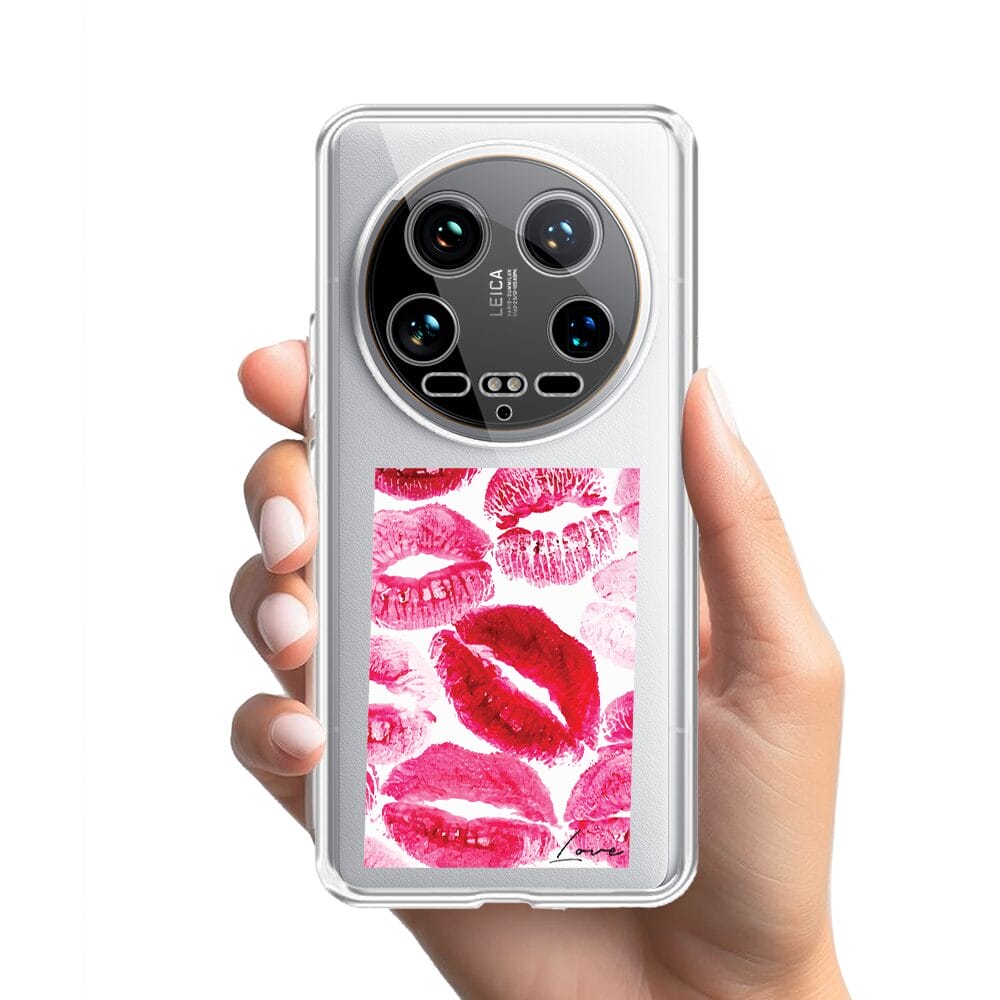 Etui do Xiaomi 14 Ultra przeźroczyste, silikonowe Flexi, pocałunki z napisem "love" - obrazek 2