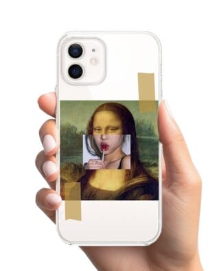 Etui do iPhone 12 Mini przeźroczyste, silikonowe Flexi, Mona Lisa z lizakiem
