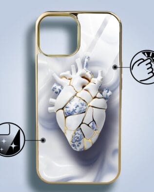 Etui do iPhone 13 IBIZU Elite Glass, szklany tył, Kintsugi Art, porcelanowe serce, złote