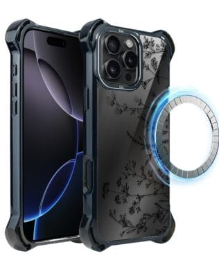 Etui do iPhone 16 Pro IBIZU DropGuard Ultra z MagSafe, Midnight Mirror, Dotyk kwiatów