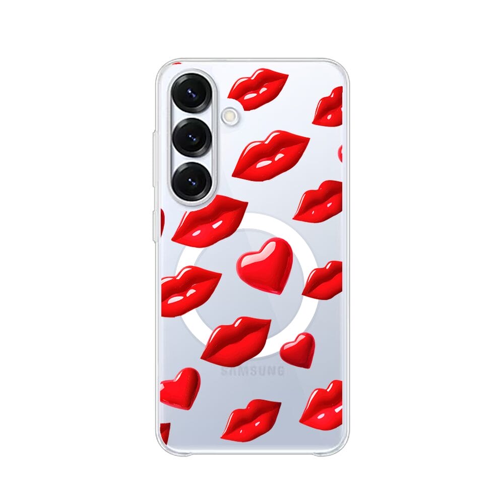 Etui do Samsung Galaxy S25 z MagSafe przeźroczyste, silikonowe Flexi, czerwone usta