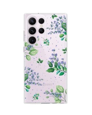 Etui do Samsung Galaxy S23 Ultra przeźroczyste, silikonowe Flexi, fioletowe kwiatki