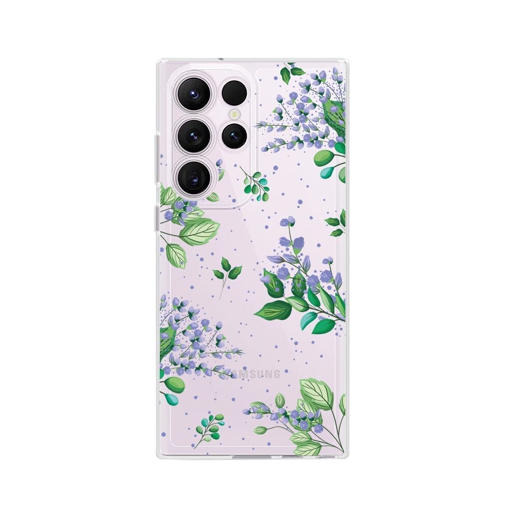 Etui do Samsung Galaxy S23 Ultra przeźroczyste, silikonowe Flexi, fioletowe kwiatki