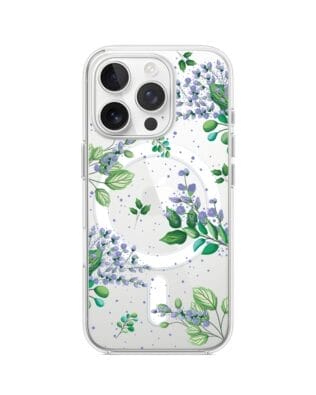 Etui do iPhone 14 Pro z MagSafe przeźroczyste, silikonowe Flexi, fioletowe kwiatki