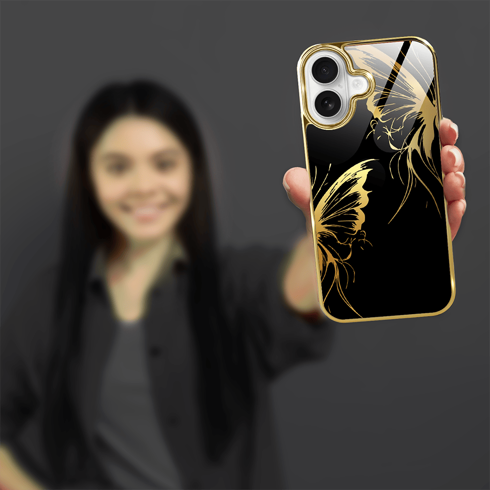 Etui do iPhone 16 IBIZU Elite Glass z MagSafe Golden Midnight, Skrzydła motyla, złote - obrazek 6