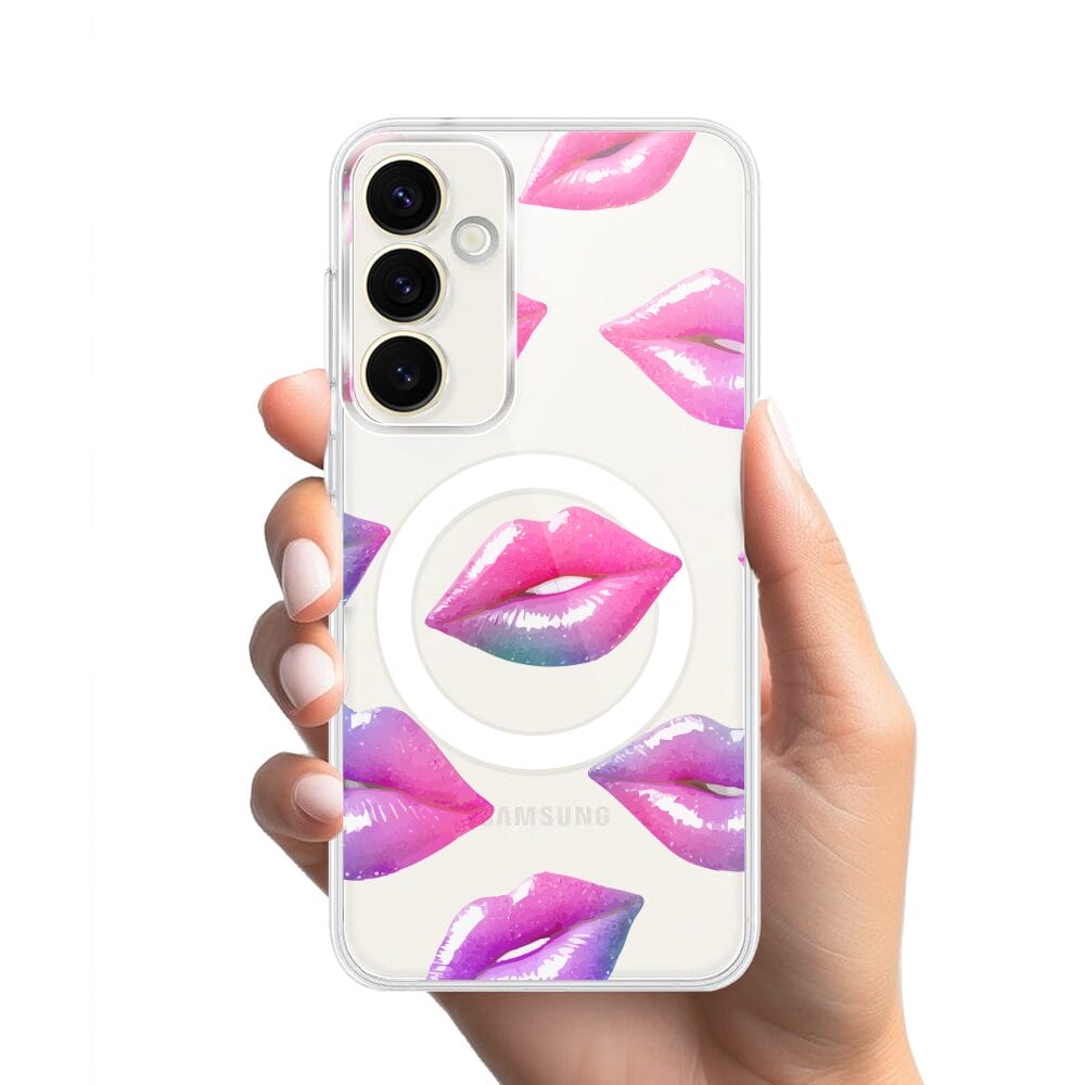 Etui do Samsung Galaxy S23 z MagSafe przeźroczyste, silikonowe Flexi, hologramowe usta - obrazek 2