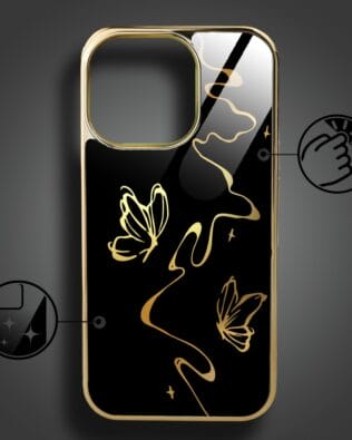 Etui do iPhone 16 Pro Max IBIZU Elite Glass z MagSafe Golden Midnight, Efekt motyla, złote