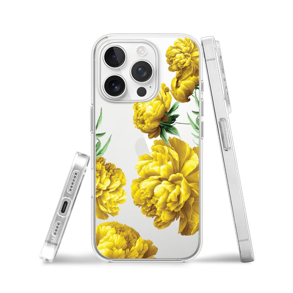 Etui do iPhone 14 Pro przeźroczyste, silikonowe Flexi, żółte piwonie - obrazek 3
