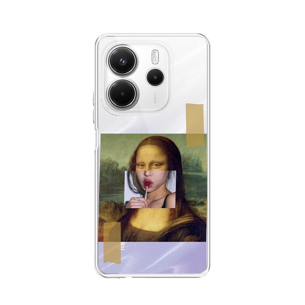 Etui do Xiaomi Redmi Note 14 5G przeźroczyste, silikonowe Flexi, Mona Lisa z lizakiem