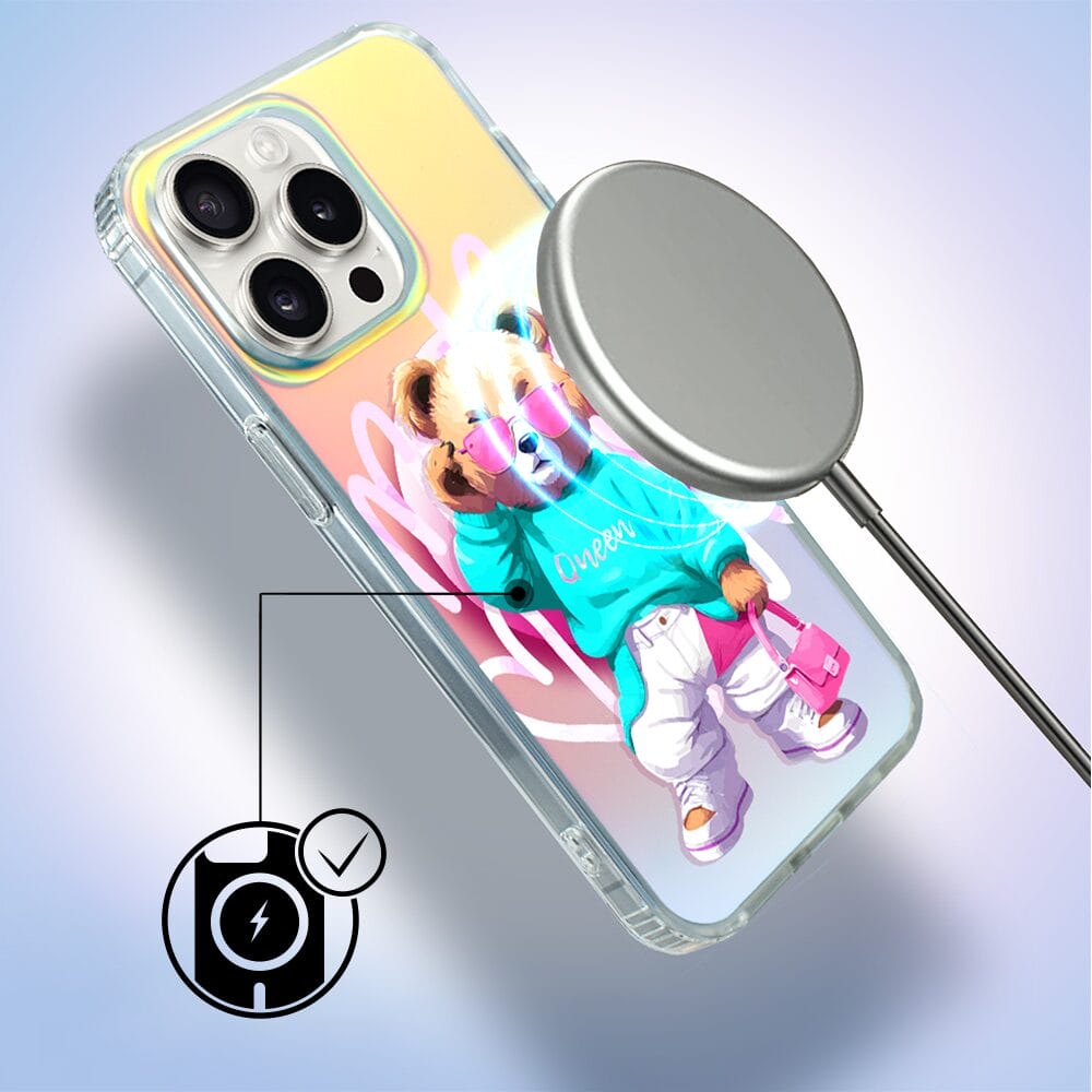 Etui do iPhone 15 Pro IBIZU California Sunset z MagSafe, zmieniające kolor, Pink Queen, stylowy miś - obrazek 6