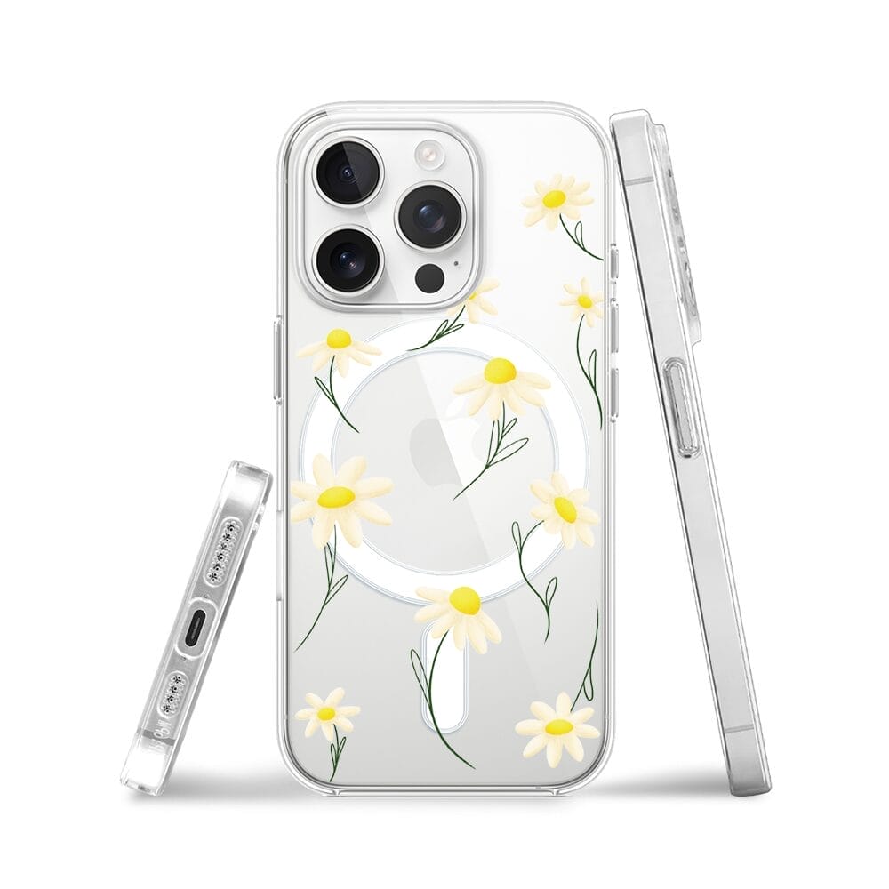 Etui do iPhone 13 Pro z MagSafe przeźroczyste, silikonowe Flexi, stokrotki - obrazek 3