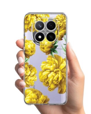 Etui do Xiaomi Redmi Note 14 Pro 4G przeźroczyste, silikonowe Flexi, żółte piwonie