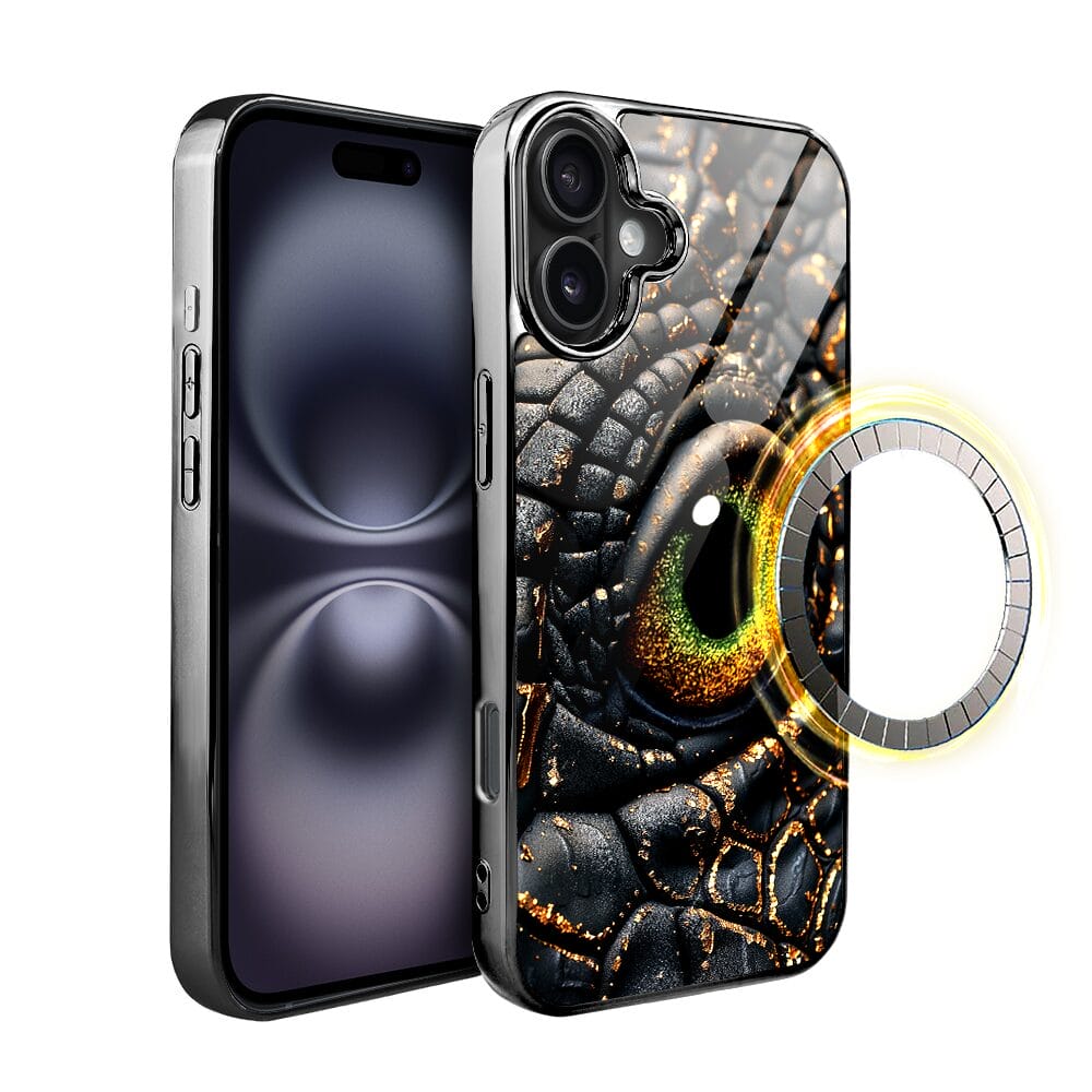 Etui do iPhone 16 Plus IBIZU Elite Glass z MagSafe Magia Azji amber dragon, czarny chrom