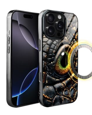 Etui do iPhone 16 Pro Max IBIZU Elite Glass z MagSafe Magia Azji amber dragon, czarny chrom