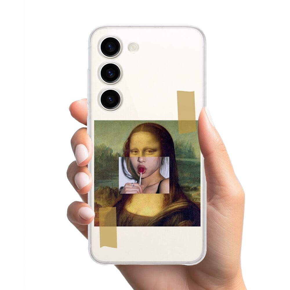 Etui do Samsung Galaxy S23 FE 5G przeźroczyste, silikonowe Flexi, Mona Lisa z lizakiem - obrazek 2