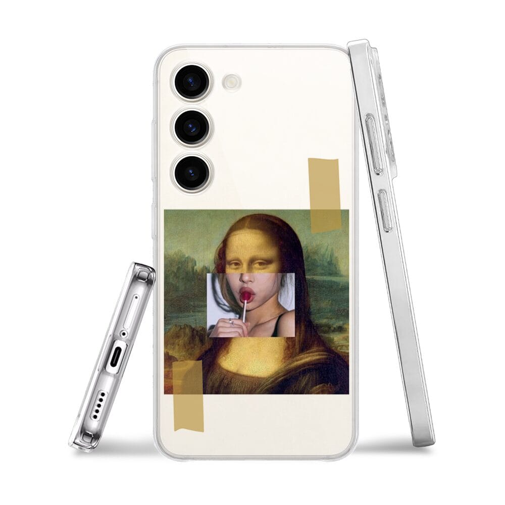 Etui do Samsung Galaxy S23 FE 5G przeźroczyste, silikonowe Flexi, Mona Lisa z lizakiem - obrazek 3