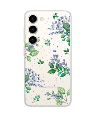Etui do Samsung Galaxy S23 Plus przeźroczyste, silikonowe Flexi, fioletowe kwiatki