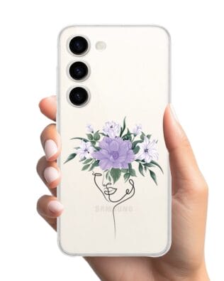Etui do Samsung Galaxy S23 Plus przeźroczyste, silikonowe Flexi, kobieta z kwiatami